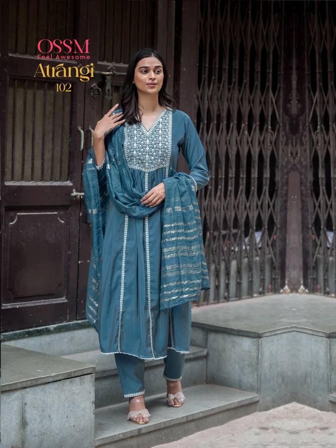 Atrangi By Ossm Viscose Roman Embroidery Kurti With Bottom Dupatta Wholesale Price In Surat